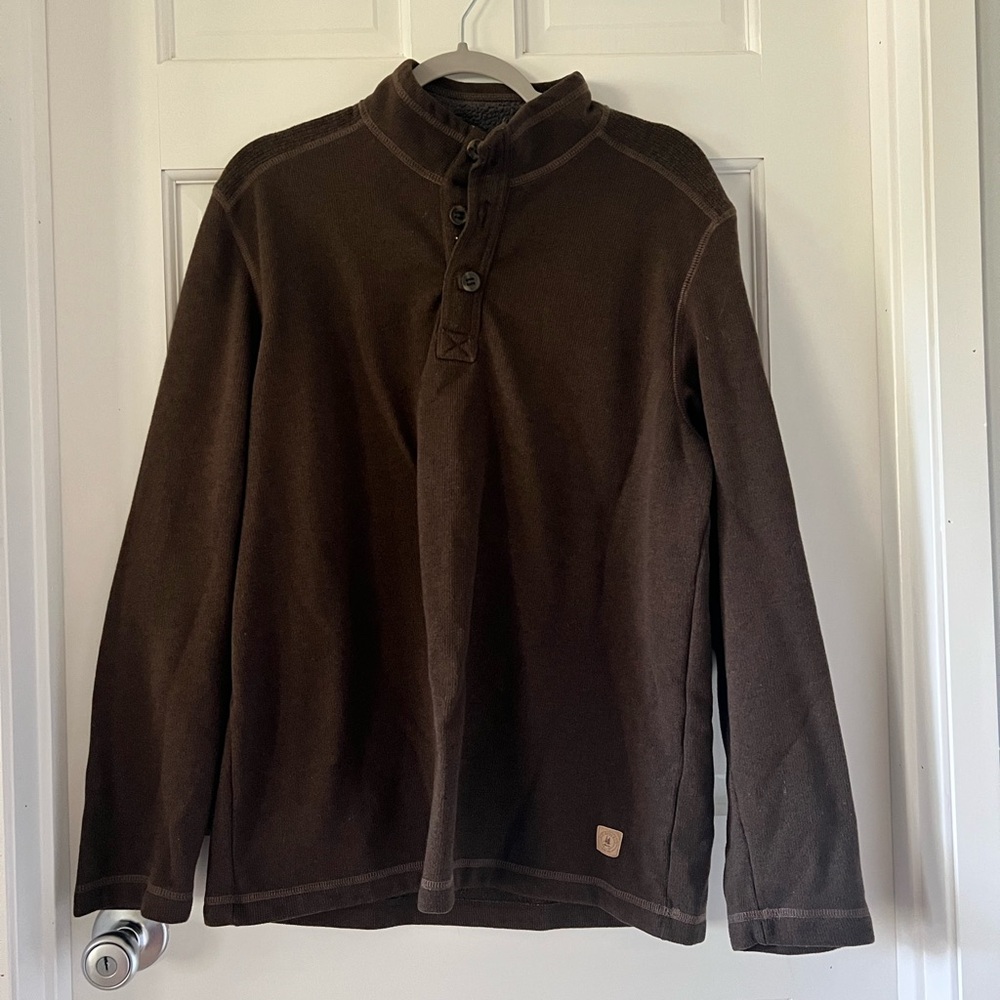 G.H. Bass & Co. brown 1/4 button up sweater. Fleece lined collar. Super cozy!